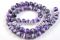 Margele malachit alb-mov, sintetic, rotund, 8mm