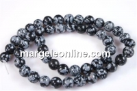 Margele obsidian snowflake, rotund, 4.5mm