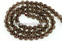 Margele cuart natural, rotund , fumuriu intens, 6.5mm