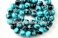 Margele turcoaz sintetic, rotund, turcoaz cu negru, 8mm