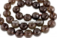 Margele cuart natural, rotund fatetat, fumuriu intens, 12mm