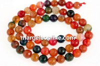 Margele agate dracon vein multicolore, rotund fatetat, 6mm