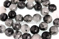 Margele cuart natural turmalinat, rotund fatetat, 14mm