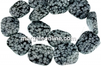 Margele obsidian fulg de nea,dreptunghi rasucit, 26x22.5mm