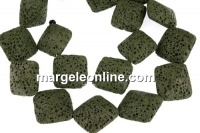 Margele lava naturala, verde kaki, romb, 23.5x23.5mm - x18