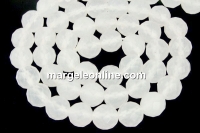Margele jad, rotund fatetat, alb translucent, 8mm