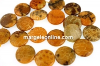 Margele coral fosil, disc plat, 20mm