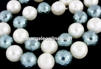 Perle tip Mallorca, rotund fatetat, alb perlat-argintiu petrol, 14mm