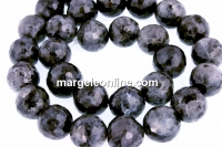 Margele larvikit, natural, rotund fatetat, 14mm