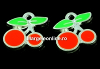 Charm metalic emailat, cirese, portocaliu neon, 12mm - x5