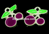 Charm metalic emailat, cirese, mov, 12mm - x5
