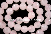 Margele cuart roz, rotund fatetat, 6.5mm