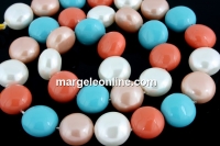 Perle tip Mallorca, disc, multicolor, 12mm