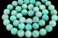 Margele amazonit peruvian natural, verde marin, rotund, 8mm