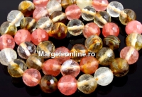 Margele cuart cherry volcano, rotund fatetat, 8mm