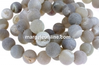 Margele agate naturale frosted, gri mat, rotund, 12mm