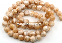 Margele sidef natural, alb-bej auriu, rotund, 6mm