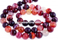 Margele agate dantelate grena, rotund fatetat, 6mm