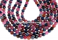 Margele mix safire si rubine naturale, rotund fatetat, 4mm
