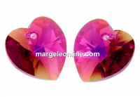 Swarovski, pandantiv inima, fuchsia aurore boreale, 14mm - x2