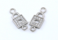 Link lacatel cu cristale, argint 925 placat cu rodiu,  16x6mm - x1