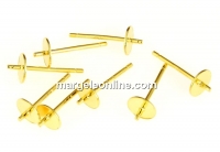 Tortite cercei cu platou 5mm si pin, argint 925 placat cu aur - x1per
