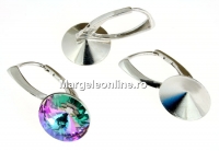 Earring base, rhodium-plated 925 silver, rivoli 12mm - x1pair