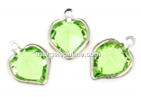Swarovski, rhodium-plated pendant, heart, peridot, 15mm - x2