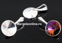 Pendant base, 925 silver, bordered, rivoli Swarovski 14mm - x1
