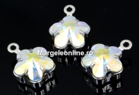 Swarovski, rhodium-plated pendant, flower, aurora borealis, 13mm - x2