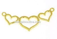 Link 3 inimi argint 925 placat cu aur 18K, light gold, 37mm - x1