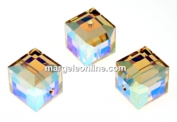 Swarovski, margele cub, light colorado top. AB, 8mm - x1