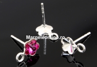 Tortite cercei tija argint 925, rivoli floare Swarovski 6mm - x1per
