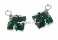 Swarovski, charm pl. cu rodiu, square, emerald, 11x8mm - x2