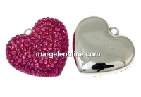 Swarovski, pand. pave placat cu rodiu, inima, fucsia, 26mm - x1