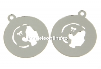Pendant, coin, girl 925 silver, 16mm  - x1