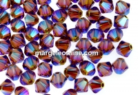 Swarovski, margele bicone, light smoked topaz AB2x, 4mm - x20
