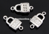Link lacatel cu cristale, argint 925 placat cu rodiu, 13mm  - x1