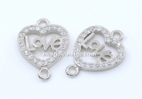 Link inima cu cristale, argint 925 placat cu rodiu, 16mm  - x1