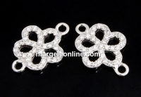 Link floare cu cristale, argint 925 placat cu rodiu, 15.5x10mm  - x1