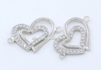 Link inima cu cristale, argint 925 placat cu rodiu, 20mm  - x1