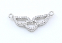 Link inima cu aripi cu cristale, argint 925 placat cu rodiu, 23mm  - x1