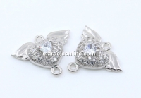 Link inima cu cristale, argint 925 placat cu rodiu, 12mm  - x1