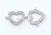 Link inima cu cristale, argint 925 placat cu rodiu, 12.5mm  - x1