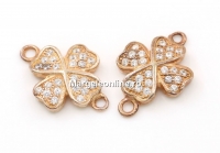 Link trifoi cu cristale, argint 925 placat cu aur roz, 14mm  - x1