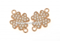 Link trifoi cu cristale, argint 925 placat cu aur roz, 14mm  - x1