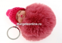 Breloc, bebe puf, roz vintage, 10cm - x1