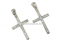 Cross pendant with crystals, rhodium plated 925 silver, 26mm  - x1