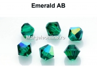 Preciosa, margele bicone, emerald AB, 3mm - x40