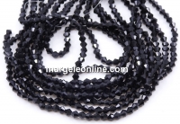 Crystal bead string, faceted biconical, jet black, 4mm